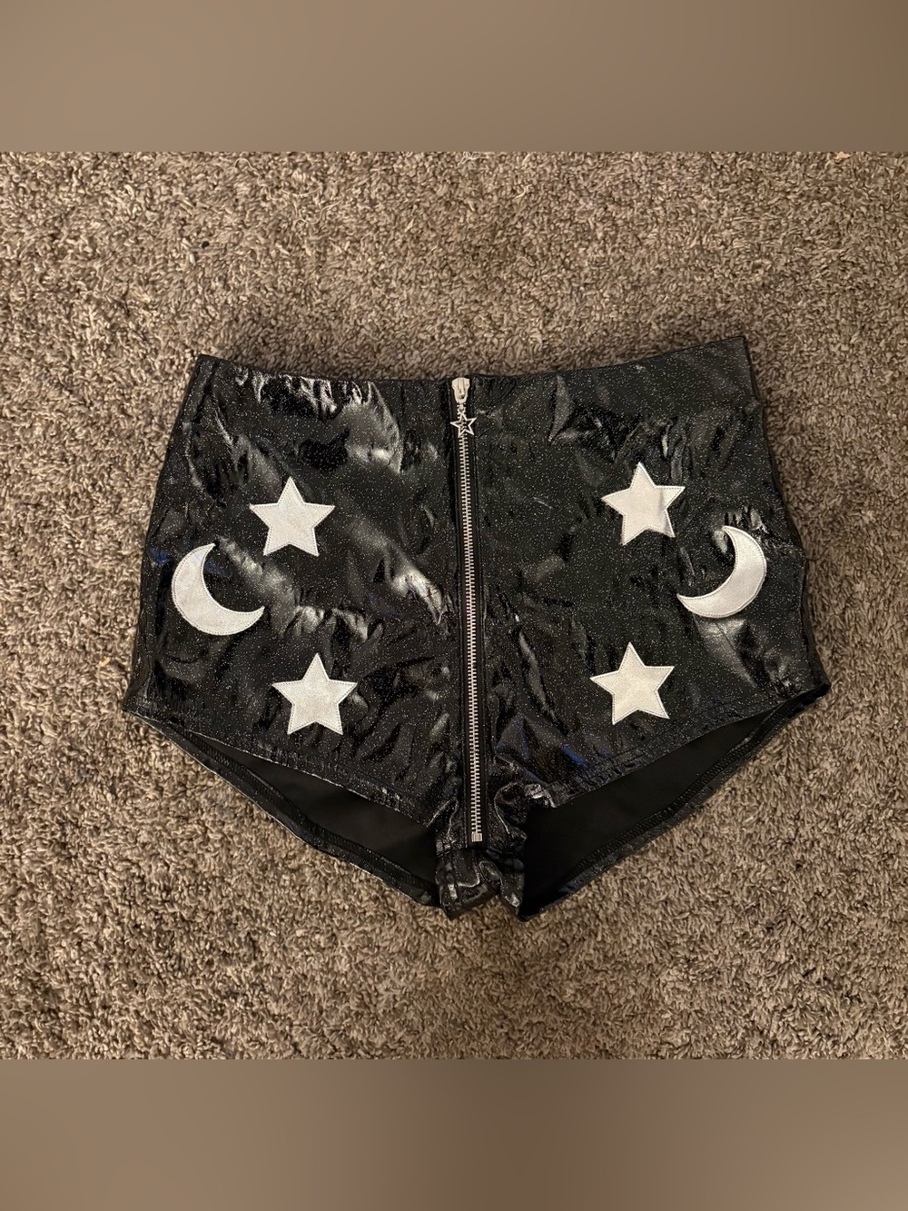 Current mood Shimmery Black High-Waist Shorts with Silver Moon & Star Appliqués - Picture 2 of 10